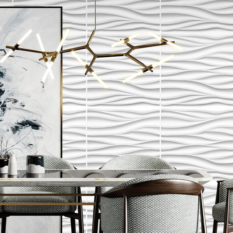 Panneaux muraux ondulés pour la décoration murale intérieure, panneaux décoratifs 3D blancs, panneaux décoratifs muraux à peindre en 3D pour le salon, lot de 12 carreaux