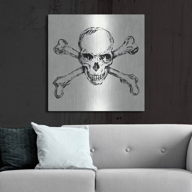 «Skull And Crossbones 1» par Anne Tavoletti, art mural en métal, H 36 po x l 36 po