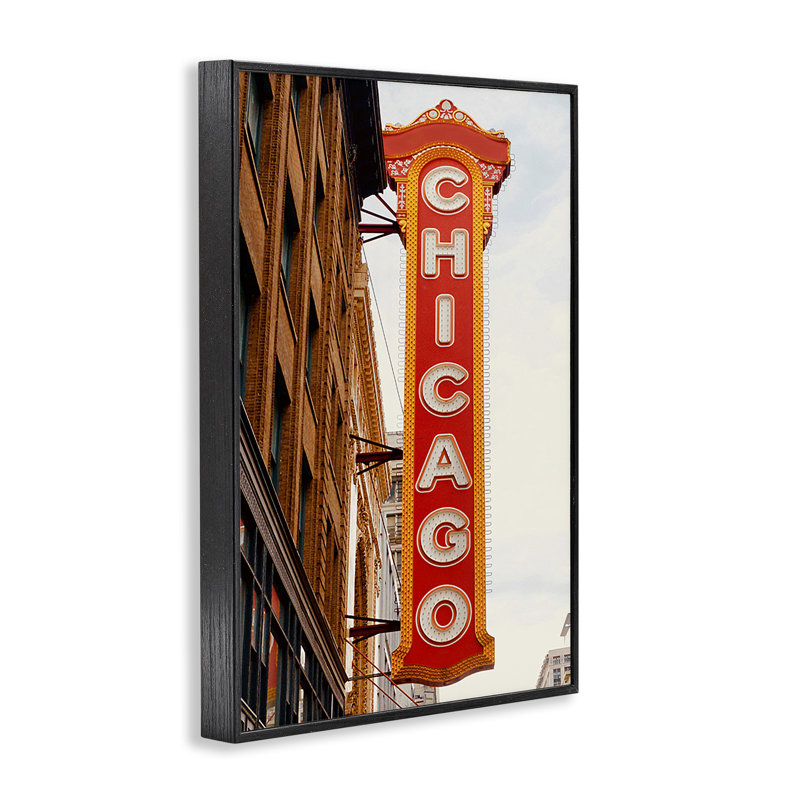 «Chicago City Sign», art de la giclée blanche encadrée par Ashley Singleton, Giclée encadrée noir minuit, H 18 po x l 12 po
