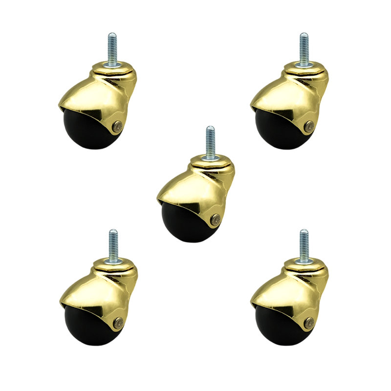Ensemble de 5 roulettes à tige filetée 2 pouces à capuchon lustré 2 pouces, Laiton brillant