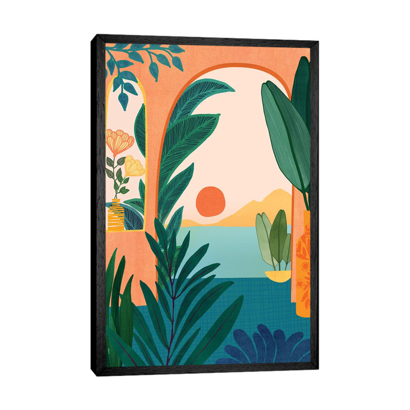 Tropical Evening - Print on Canvas, Black Floater Framed, 66.04cm H x 45.72cm W x 3.81cm D