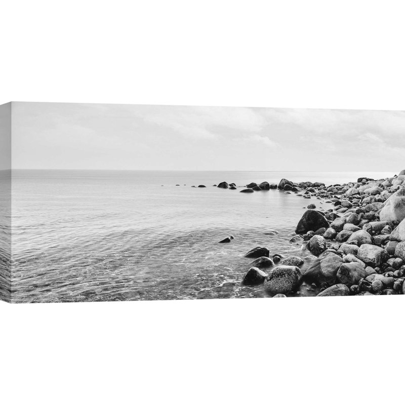 Pebbles On The Beach (B&W) by Pangea - Wrapped Canvas Print, 50cm H x 100cm W x 4cm D