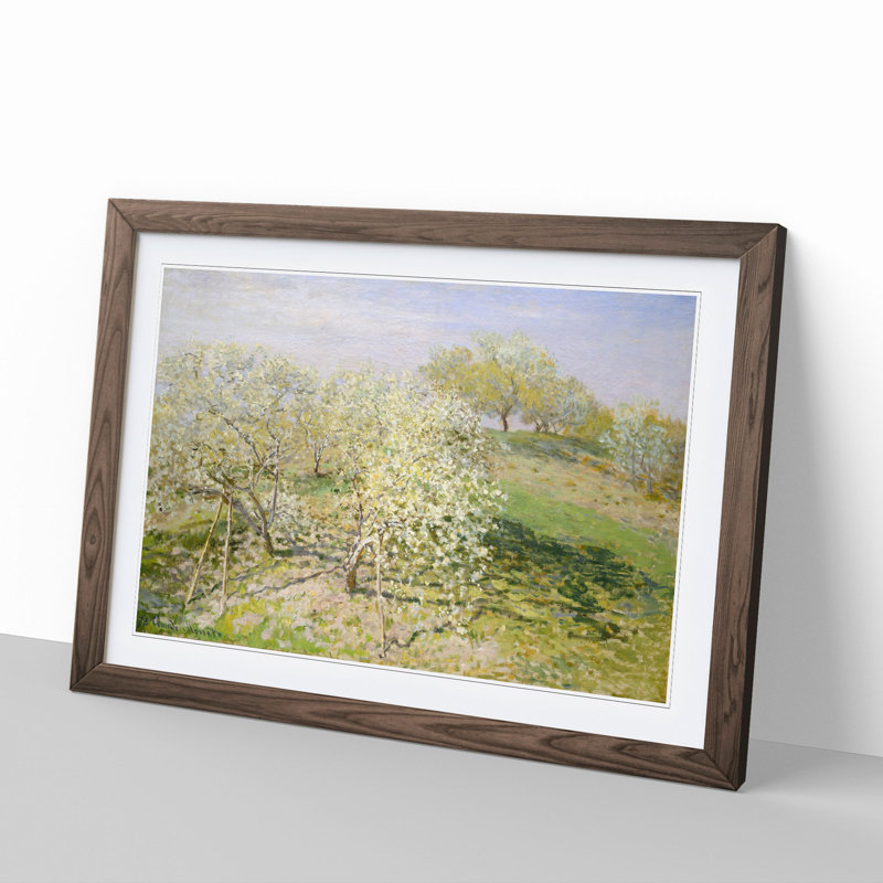 Spring Fruit Trees in Bloom by Claude Monet - Picture Frame Painting, 36cm H x 48cm W x 2cm D, Walnut