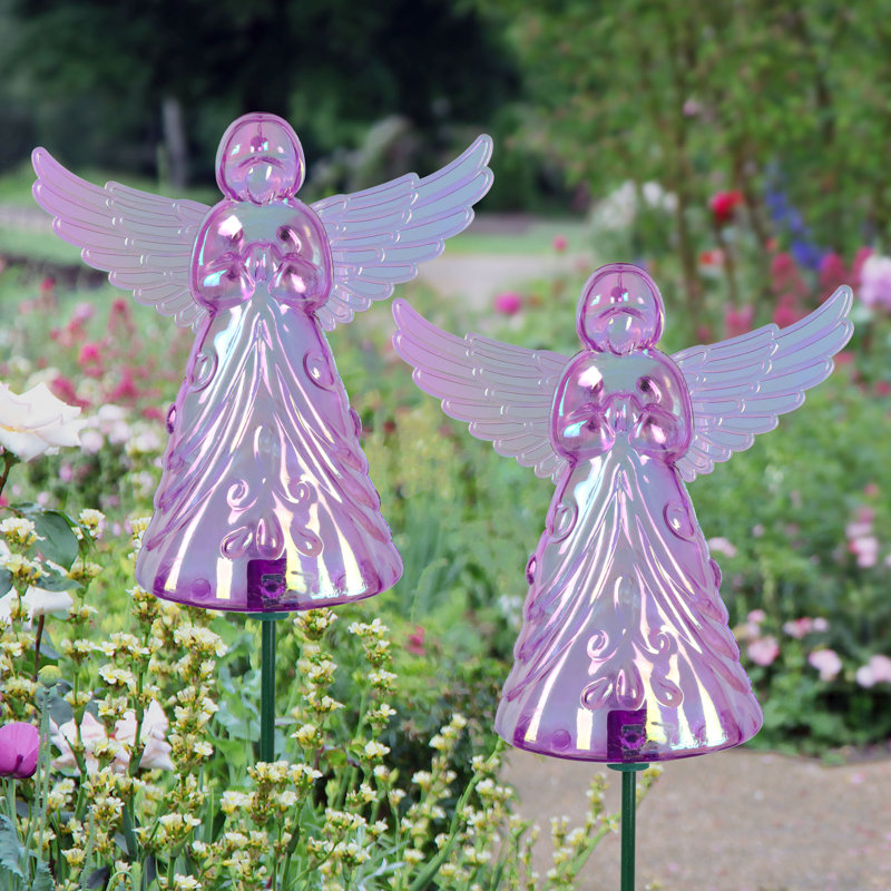 Exhart 2 Piece Angel WindyWing Garden Stakes, 4.5 by 30 Inches, Purple