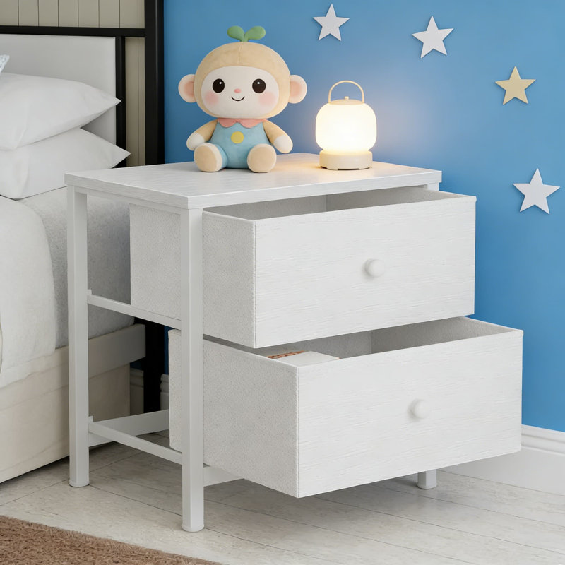Table de chevet moderne avec 2 tiroirs en tissu, table de chevet mince pour chambre à coucher, dortoir ou salon, rangement peu encombrant avec structure en métal robuste