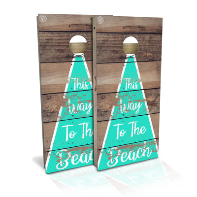 2' x 4' This Way to The Beach Solid Wood Cornhole Set