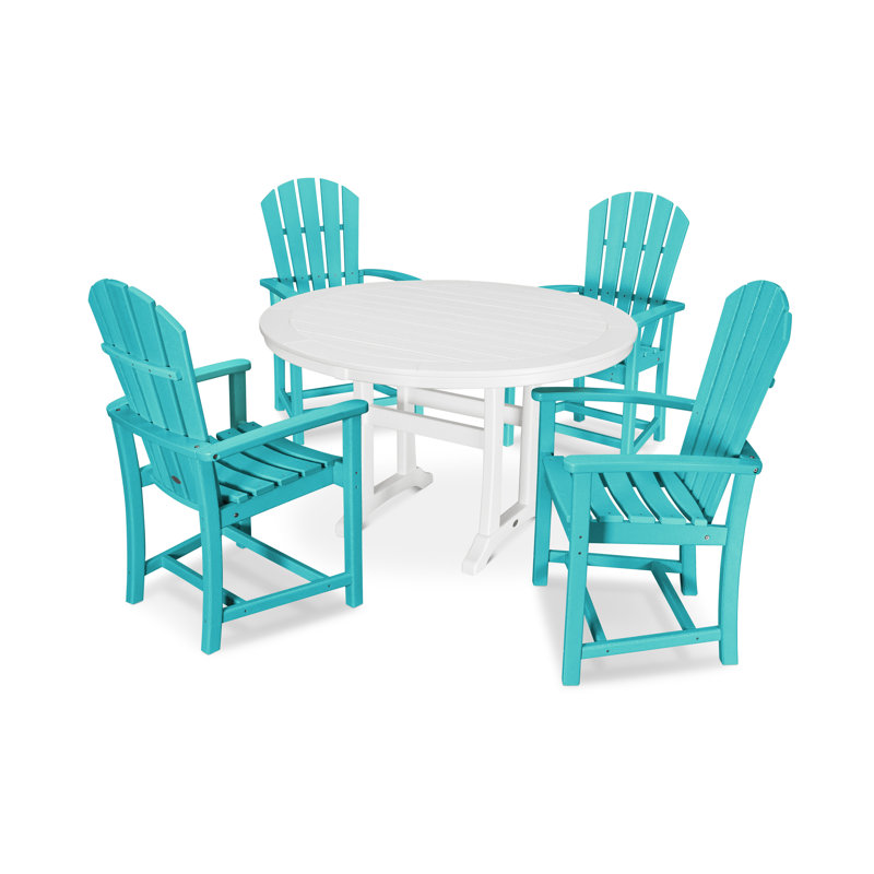 POLYWOOD Palm Coast 5-Piece Round Dining Set, Aruba/White