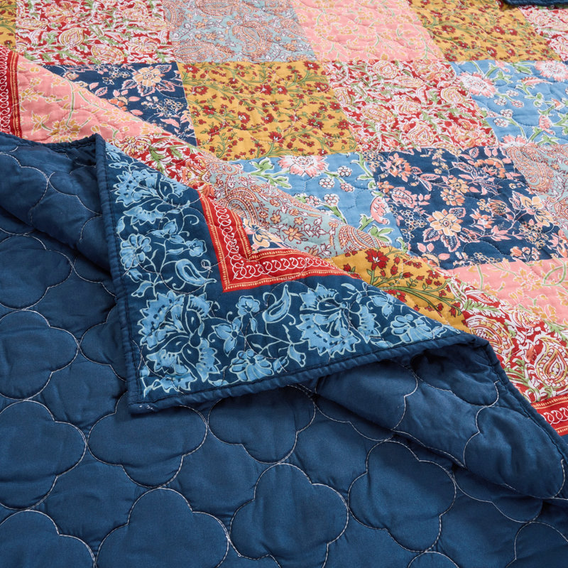 Greenland Home Fashions Tangier Bohemian Patchwork Reversible Cotton Throw Quilt, 50 x 60 Inches