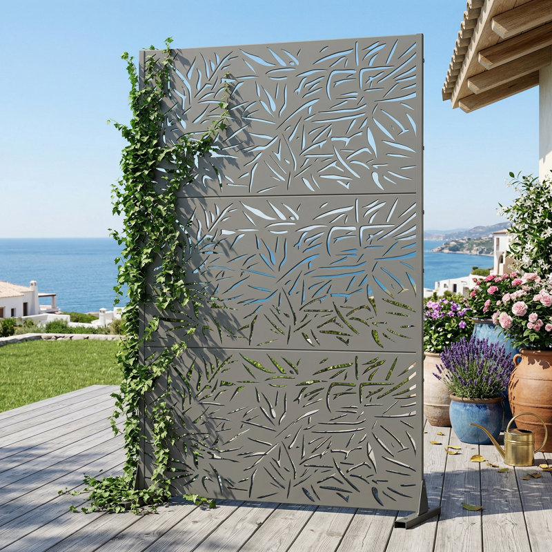 Orion H 74 po x l 47 po. Rectangle bambou à motif ombragé autoportant en métal avec panneaux de clôture et treillis pour terrasse, balcon, cour, piscine, pièce intérieure