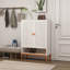 Armoire de rangement à chaussures à deux portes avec grille en métal blanc, base surélevée de 15 cm, tablettes réglables, armoire de rangement autoportante de style moderne pour espaces de vie, haut pied à éviter, trois compartiments,-121048092