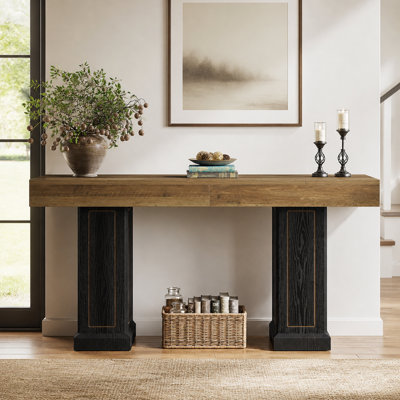 Table console extra longue de 180 cm (71 po) à placer derrière le canapé, table console étroite de 95 cm (37,4 po) de haut avec accents dorés pour le salon