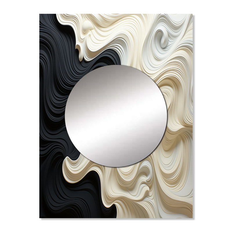 Amundsen noir blanc opt art contrastant des vagues - miroir d'art moderne, 32 po x 24 po