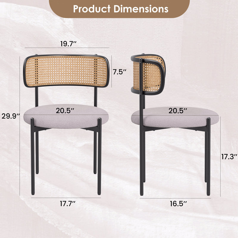 Ensemble de 2 chaises de salle à manger, chaises de salle à manger rembourrées modernes, chaises de salle à manger à dossier en rotin, chaises de cuisine décoratives avec pieds en métal
