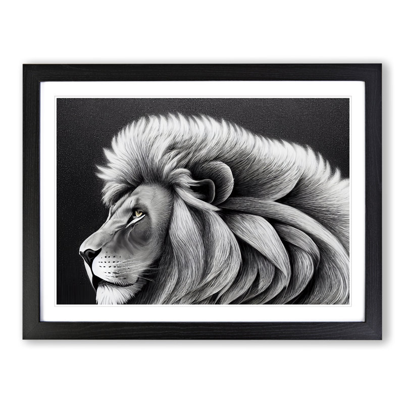 Electrifying Lion - Single Picture Frame Painting, 46cm H x 64cm W x 2cm D, Black 