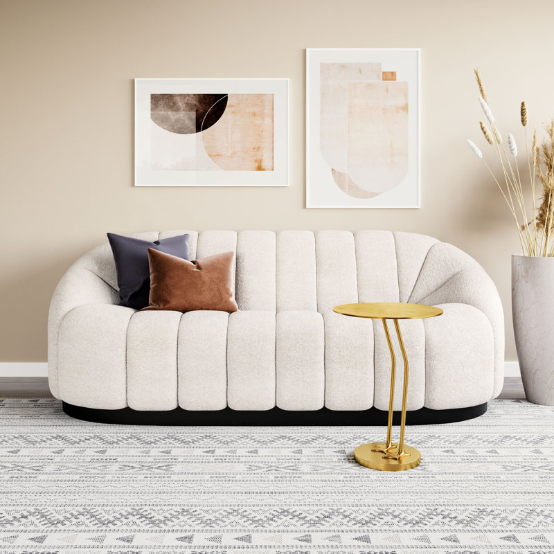 Bhutan Cream Polyester Shearling Modern Stationary Sofa