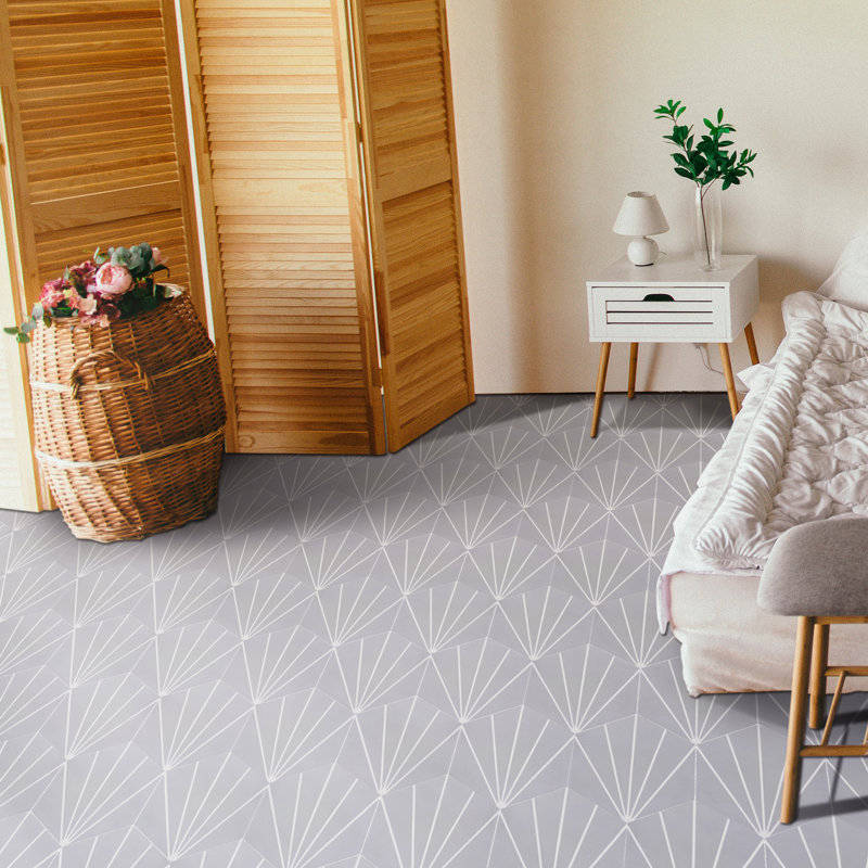 Menara 8" x 9" Cement Patterned Wall & Floor Tile, Gray/White