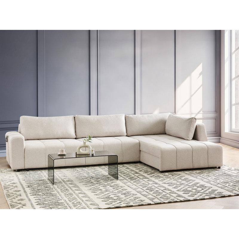4 Seater Fabric Corner Sofa Bed with Storage Chantea, Beige, Right Hand Facing