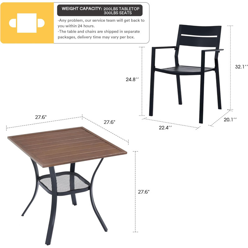 Ensemble repas d'extérieur de 5 pièces, H 27,6 po x L 27,6 po x l 27,6 po, Brun, 2