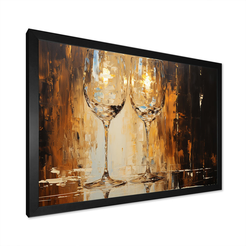 Or et bulles de verre champagne - Art mural champagne, Cadre d'angle fermé noir, H 16 po x l 32 po x P 1 po