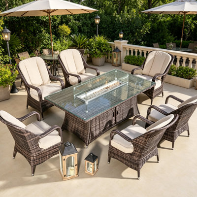 Colville 6 - Person Wicker Patio Dining Set with Rectangular Table , Cushions Included