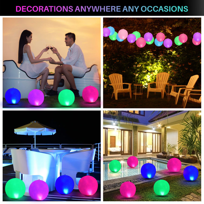 Solar Floating Pool Lights - Pack Of 2 Solar Powered Color Changing 14-Inch Balls - Float Or Hang In Pool Garden Backyard Pond Party Decorations - Inflatable Wateproof