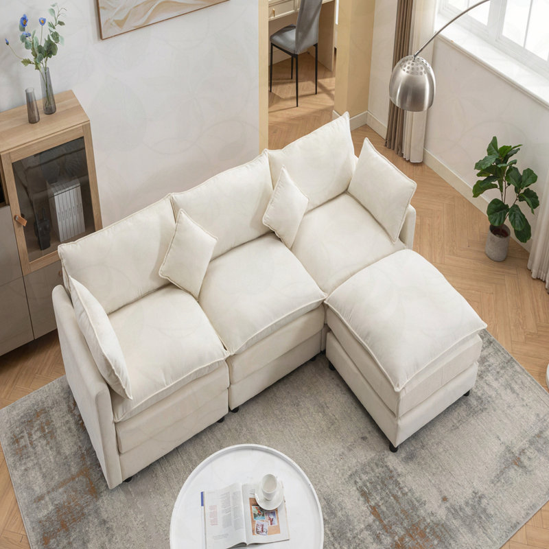 Canapé modulaire modulaire, canapé 3 places, canapé moderne en forme de L pour le salon, Chenille blanche