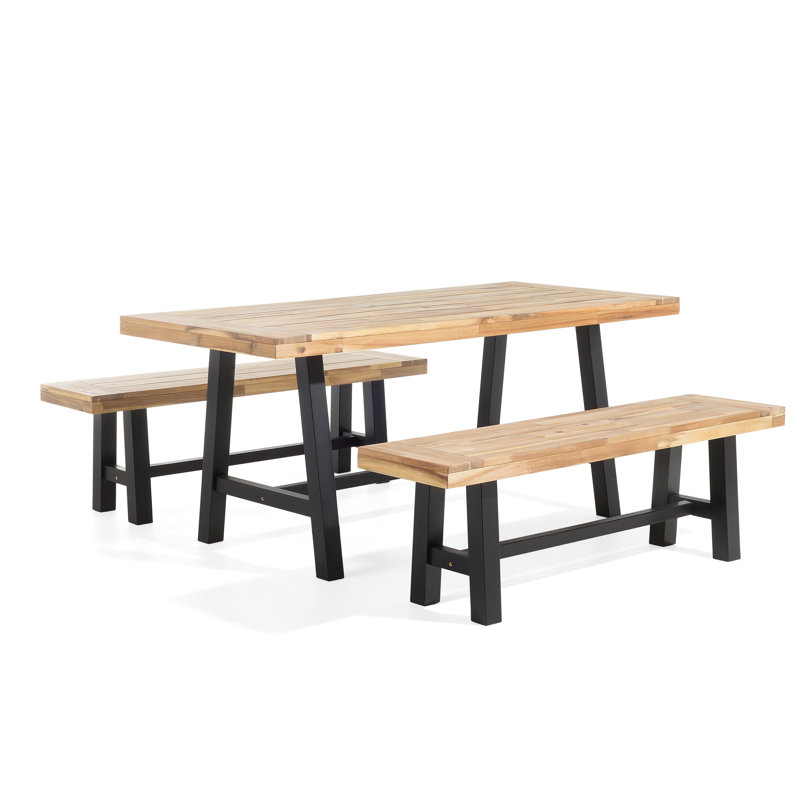 2 - Person Acacia Patio Dining Set with Rectangular Table, Brown / Black