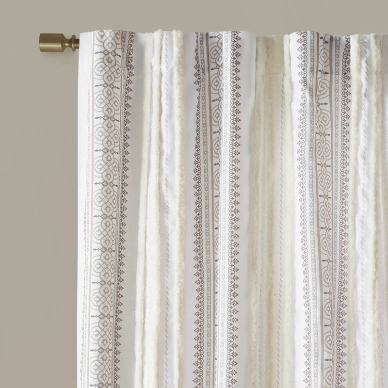 Polyester Curtains,Curtain Panel with Tufted Stripe and Lining