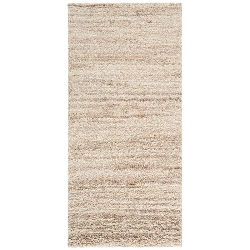 Tapis en laine tissé à la main en beige / ivoire, Rectangle 2 pi 3 po x 5 pi