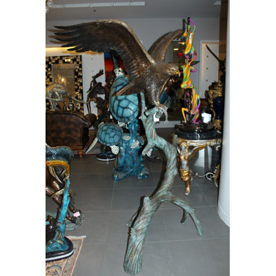 Large Eagle Standing on Tree with Fish Prey Bronze Statue - Stunning Wildlife Sculpture 60"x40"x75"H