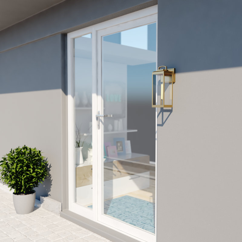 Haviland 14.25 in. H 1-Light Vintage Brass Dusk to Dawn Sensor Gold Outdoor Wall Sconce, Durable Steel, Clear Glass Shade, LED Compatible for Exterior Porch Patio Front Door or Garage