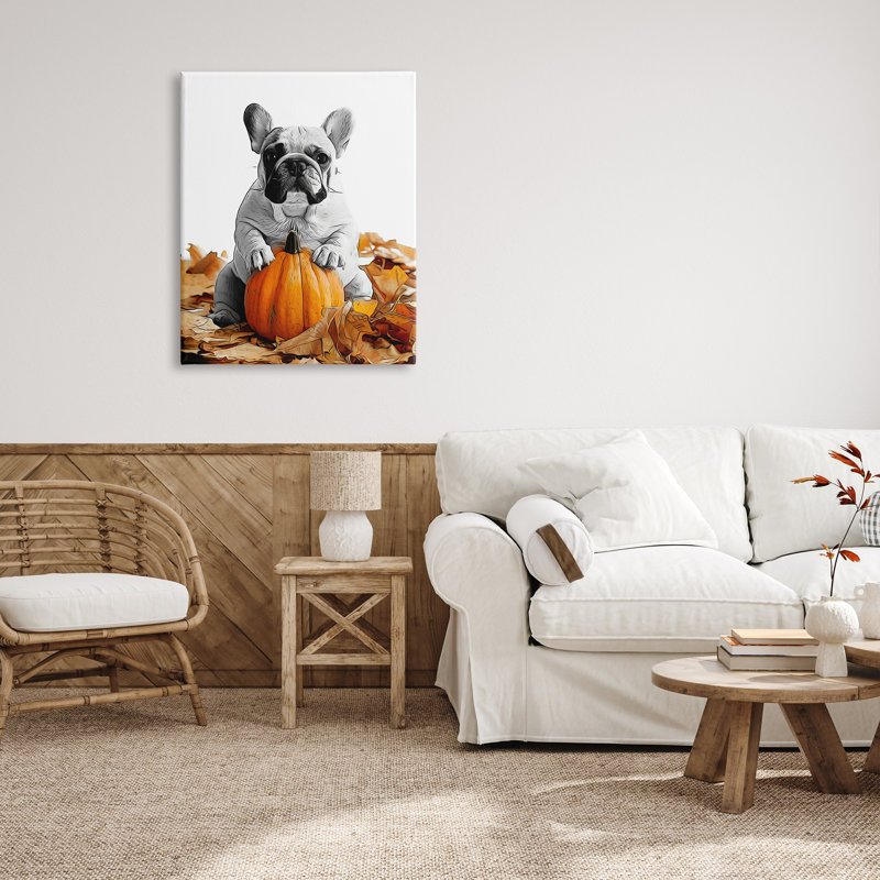 " Puppy With Fall Pumpkin ", 40" H x 30" W x 1.5" D