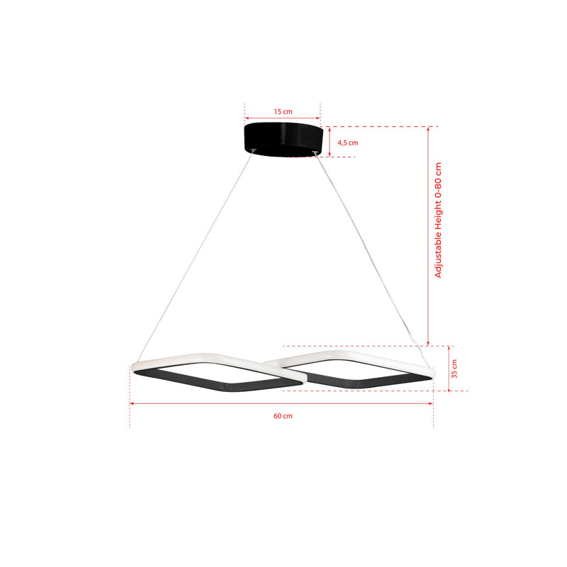 Lustre moderne réglable, structure en aluminium noir, 23,6 po x 13,8 po x 0,8 po | Hauteur réglable de 0 à 31,5 pouces | Douille DEL 4000K, 40-60 Watts | Conception élégante pour le salon, la salle à manger et les espaces de bureau