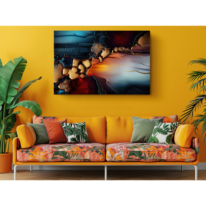 Abstrait coloré jaune foncé sur toile, H 16 po x l 24 po x P 1 po