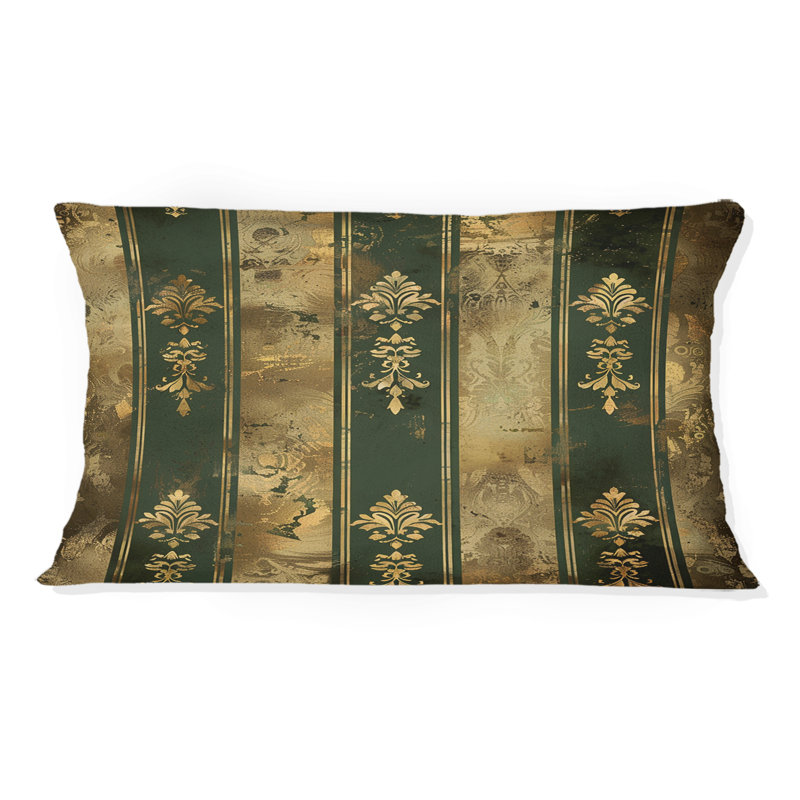 Coussin lombaire à rayures dorées et vertes I