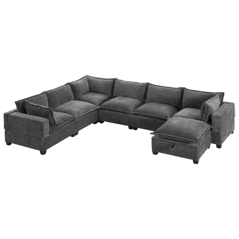 [VIDÉO + NOUVEAU] Canapé modulaire modulaire de 118 po avec repose-pieds de rangement mobile, canapé à 7 places en forme de U, siège large et combinaison libre, canapé surdimensionné en chenille pour salon et appartement, 2 couleurs