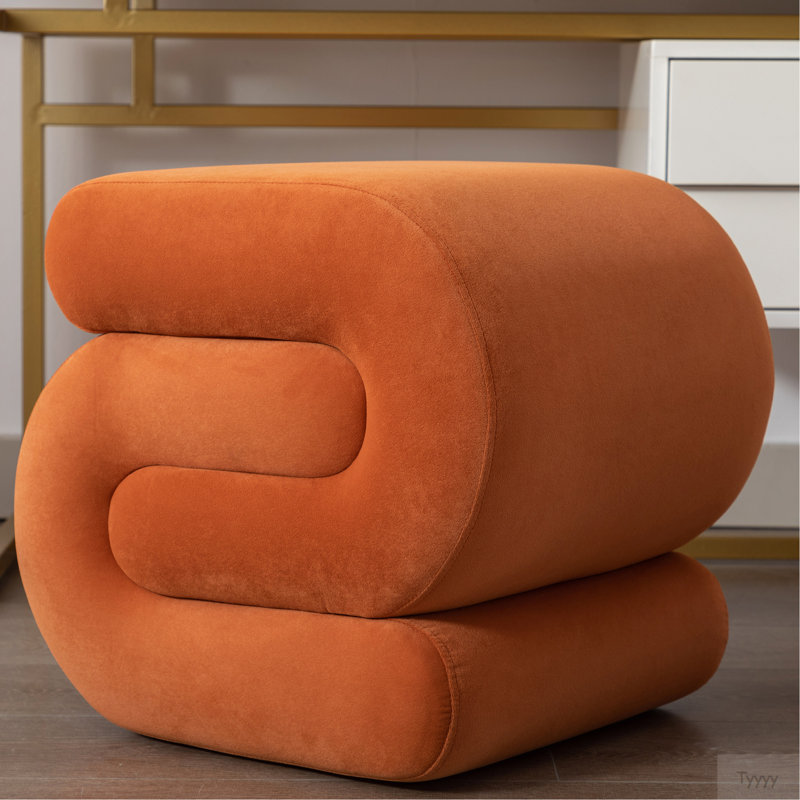 Tabouret de maquillage en velours, repose-pieds, tabouret, orange, Velours - Orange