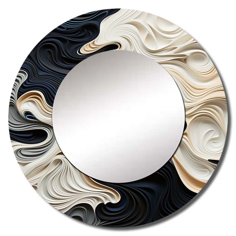 Salaya noir blanc Opt Art Rhythmic Pulses II - miroir mural Op Art, 29 po x 29 po