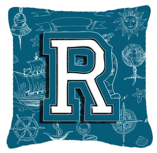 Monogramme initiale mer Doodles intérieur/extérieur Throw Pillow, 18" H x 18" L x 5.5" D, L