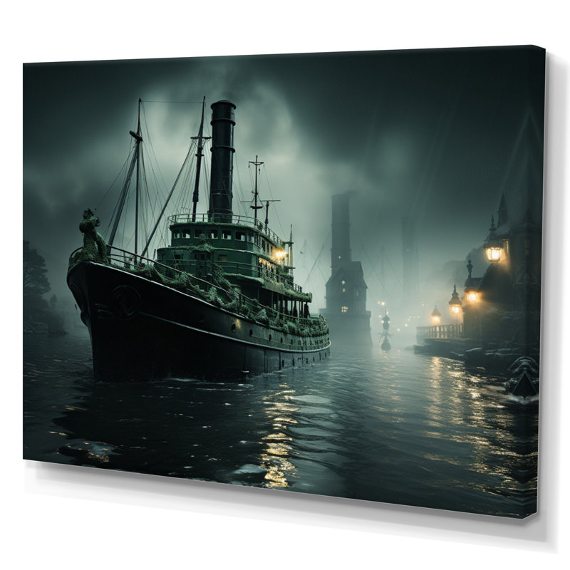 " Port Harbor Journey " Mixed Media Print, 12" H x 20" W x 1" D, Wrapped Canvas