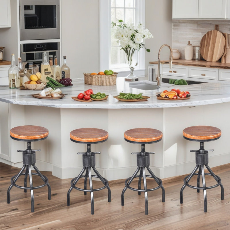 Swivel Counter Stool with Metal Frame, Brown Seat/Sliver Frame, 2