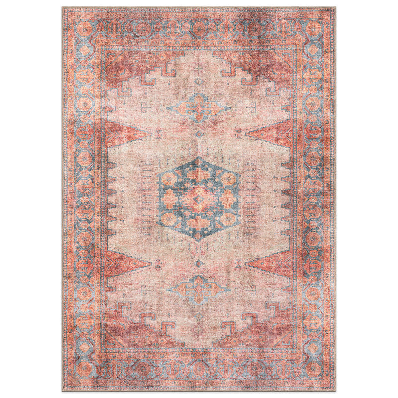Tapis rouge / bleu à envers antidérapant Griffey, Rectangle 5 pi x 7 pi