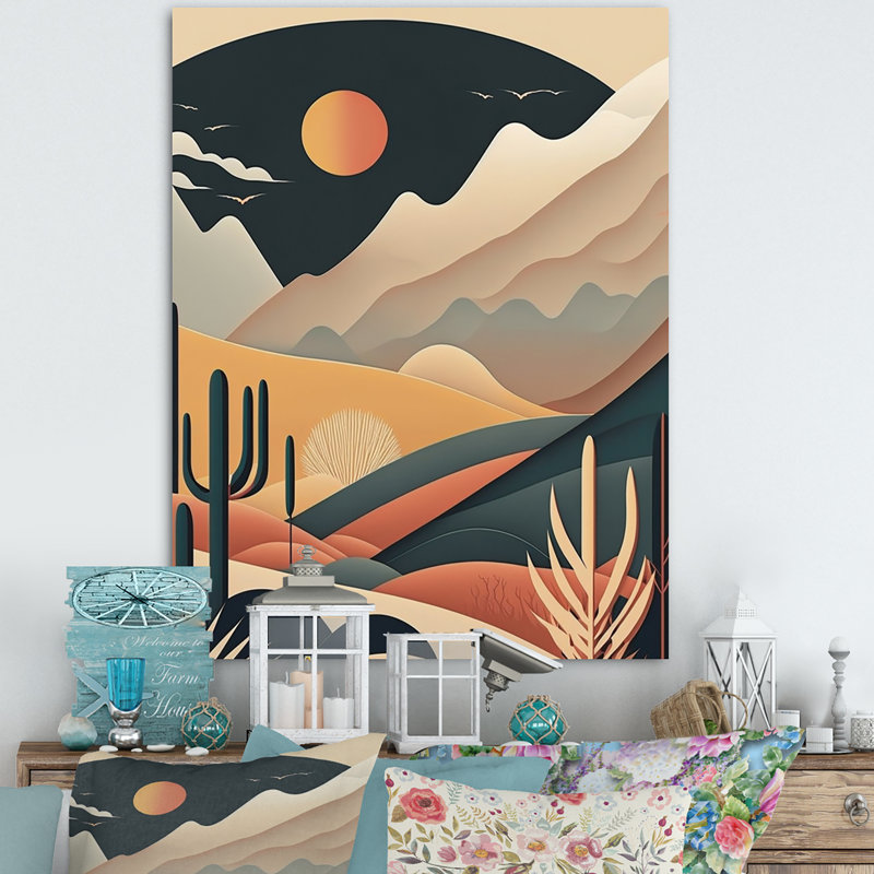 Pleine lune sur les montagnes du désert - montagnes, art mural, H 40 po x l 30 po x P 1,5 po, Toile tendue