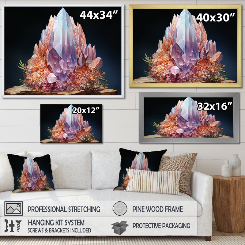 Pierre de lune mauve spirituelle mauve sur toile, H 12 po x l 20 po x P 1 po, Cadre flottant noir