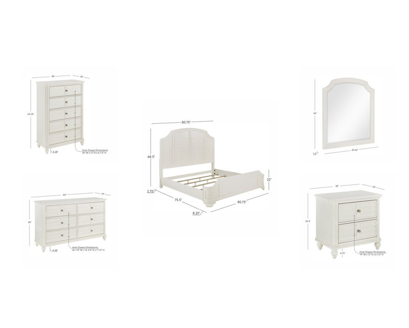 Kaufmann White King 5PC Bedroom Set, 5 Pcs: Bed, 2 Dressers, Nightstand, Mirror, King