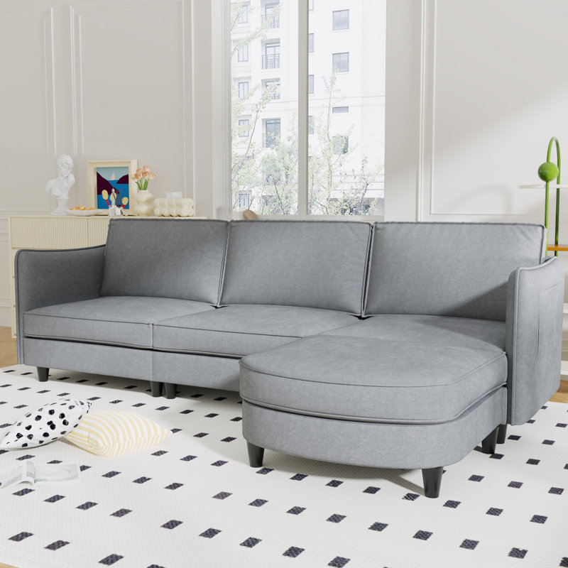 107.8''  Large Size 3 Seater Sofa Couch, Gray Fabric
