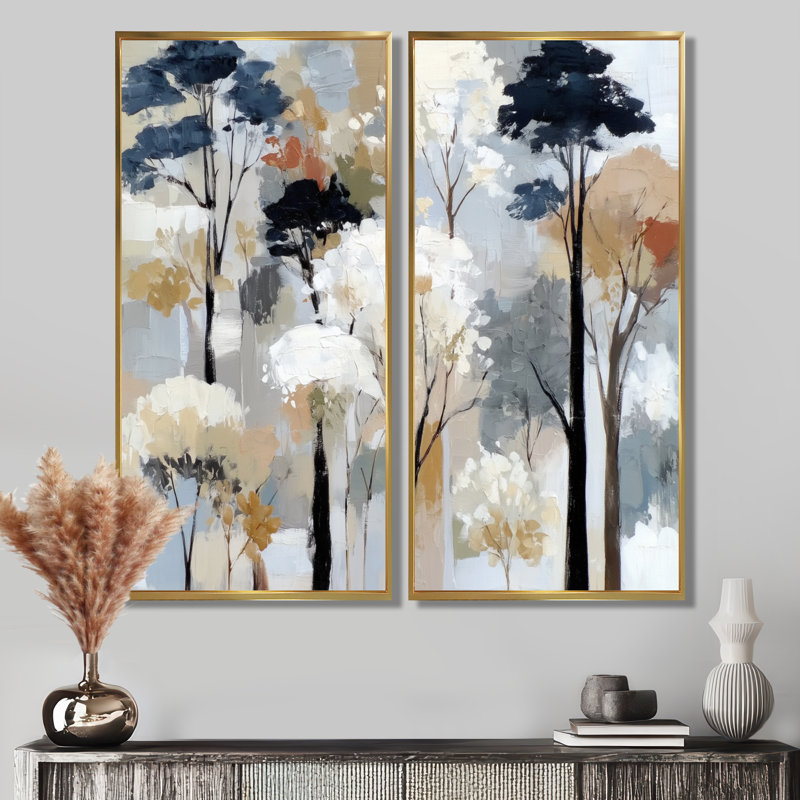 «White and Black Birch Trees Forest Panorama», art sur toile de bouleau, art mural blanc nature 2 pièces, H 32 po x l 32 po