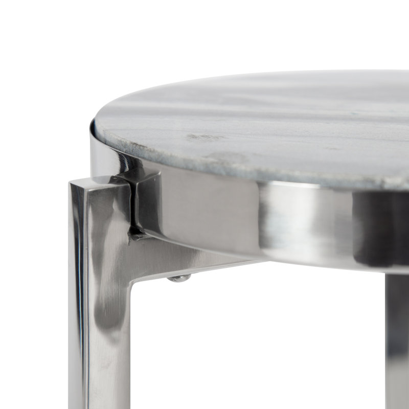 Eveland Round Metal Drink Table, Silver, Silver
