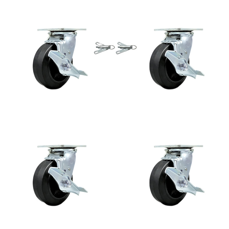 Ensemble de roulettes 6 pouces en caoutchouc sur acier avec roulement à billes 4 freins 2 verrous pivotants SCC / SCC-30CS620-RSB-TLB-BSL-2-TLB-2