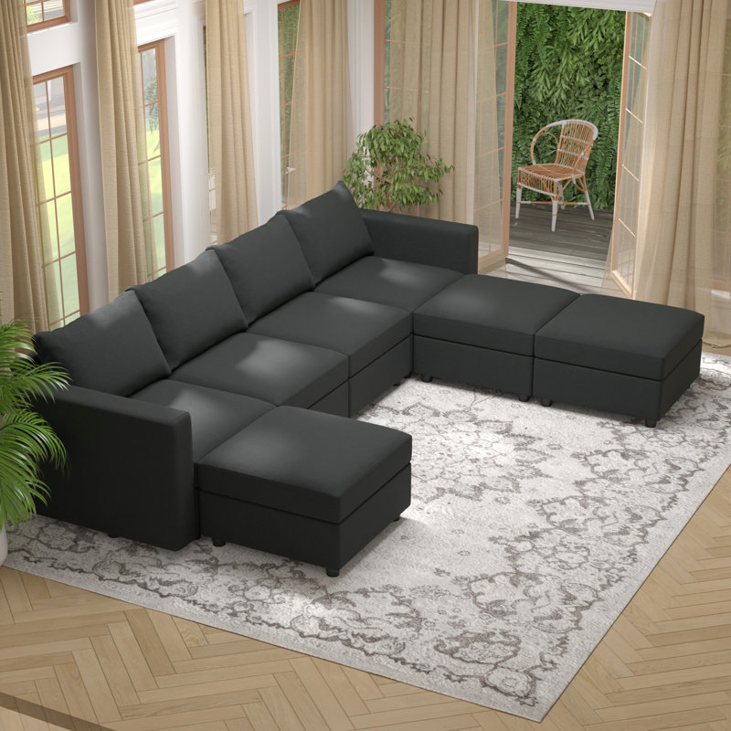 BOX MODULE STO SOFA 116'' 7 Piece Upholstered Modular Sectional Sofa with Storage